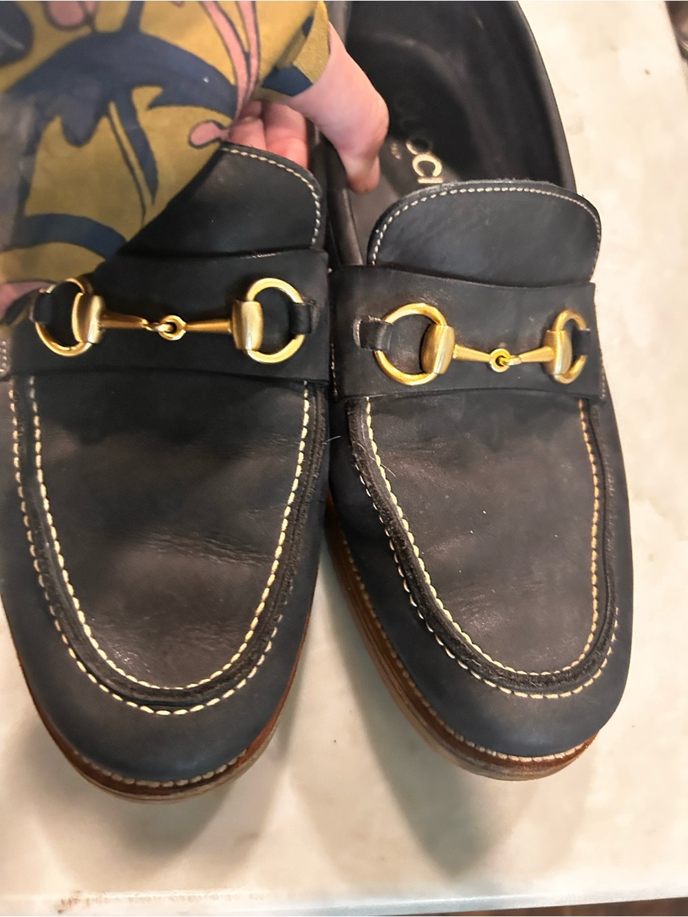 Gucci vintage Navy Leather Bit Loafers with Gold Hardware - Picture 10 of 15